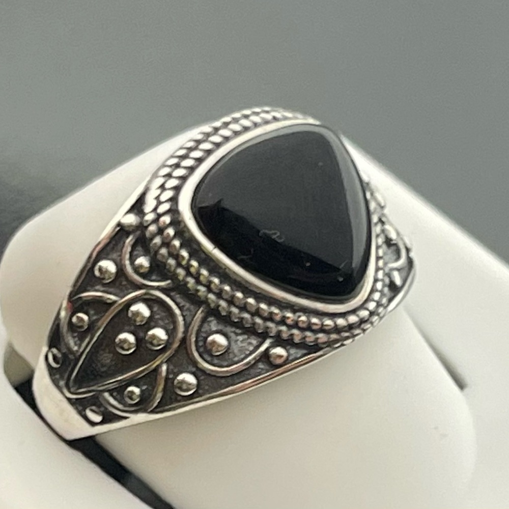 Black Agate Size 9 Solid 925 Victorian Style Ston… - image 2